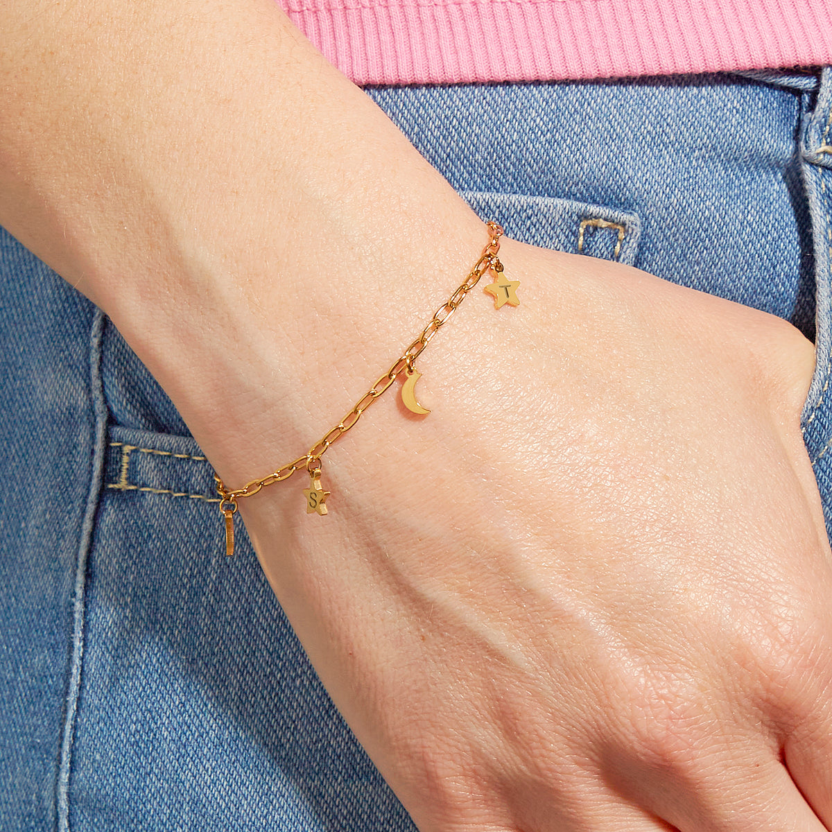 Little Stars Personalised Star And Moon Bracelet