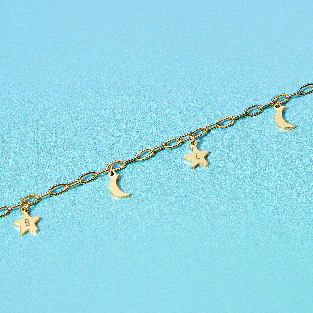Little Stars Personalised Star And Moon Bracelet