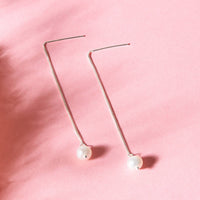 Long Silver Pearl Earrings