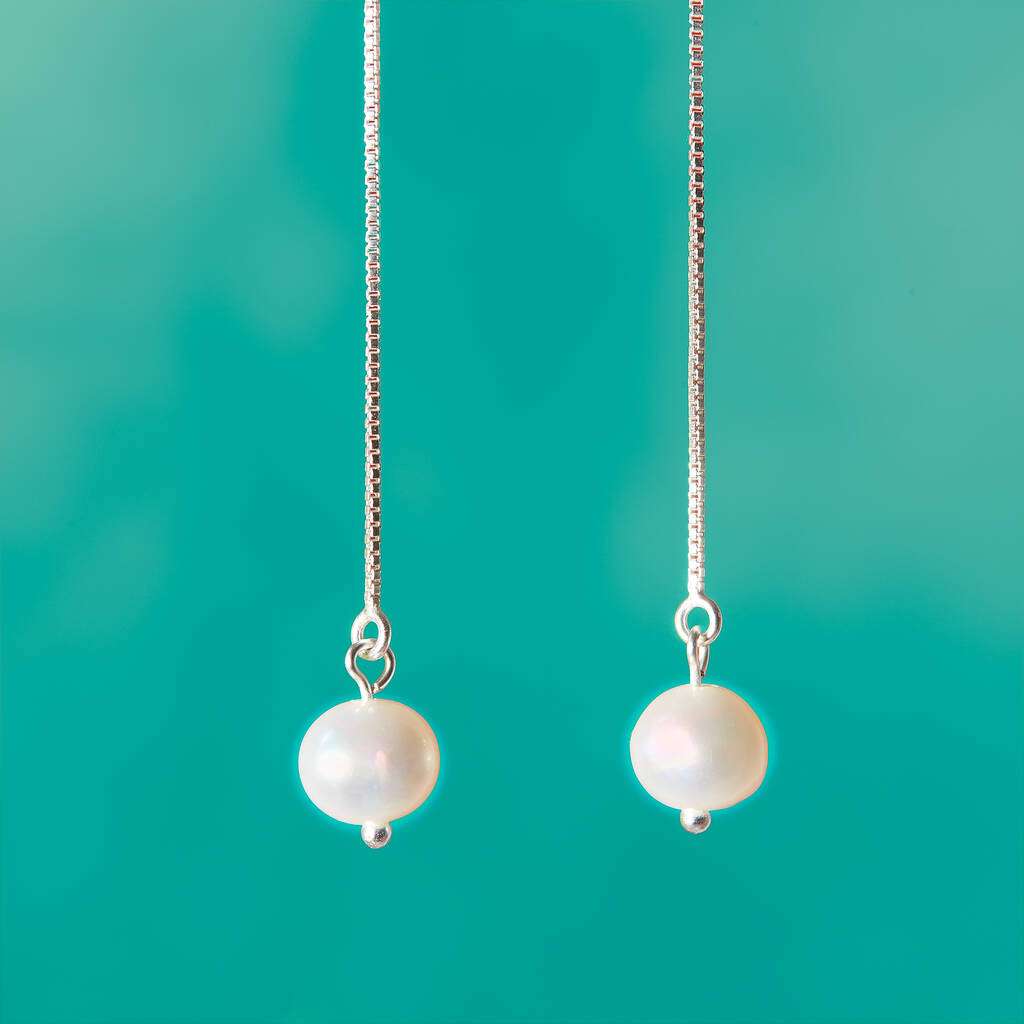 Long Silver Pearl Earrings