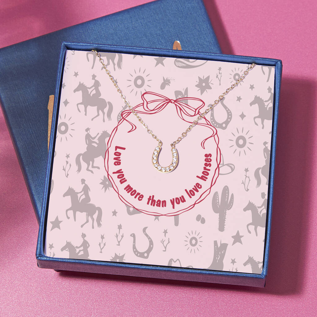 Love You More Than Horse Dainty Horseshoe Necklace