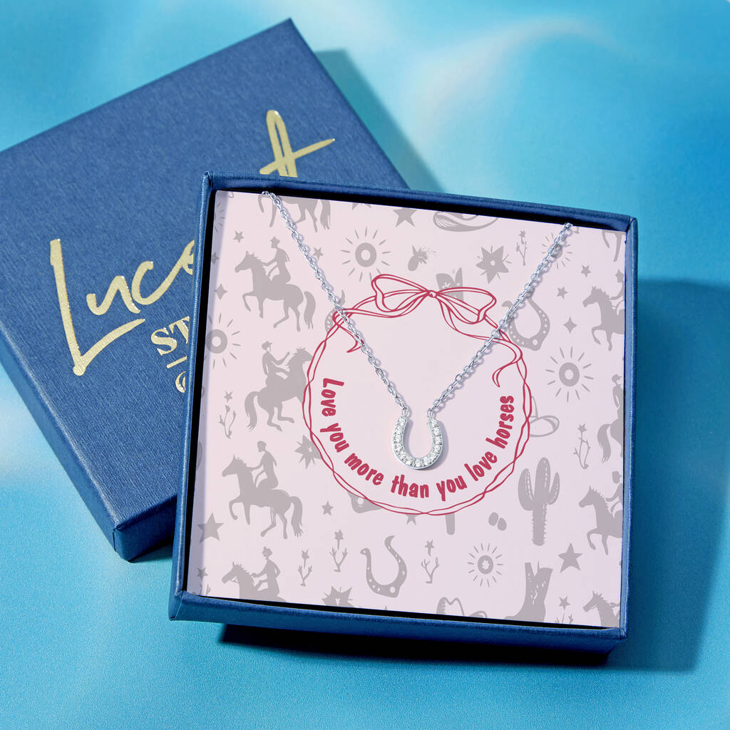 Love You More Than Horse Dainty Horseshoe Necklace