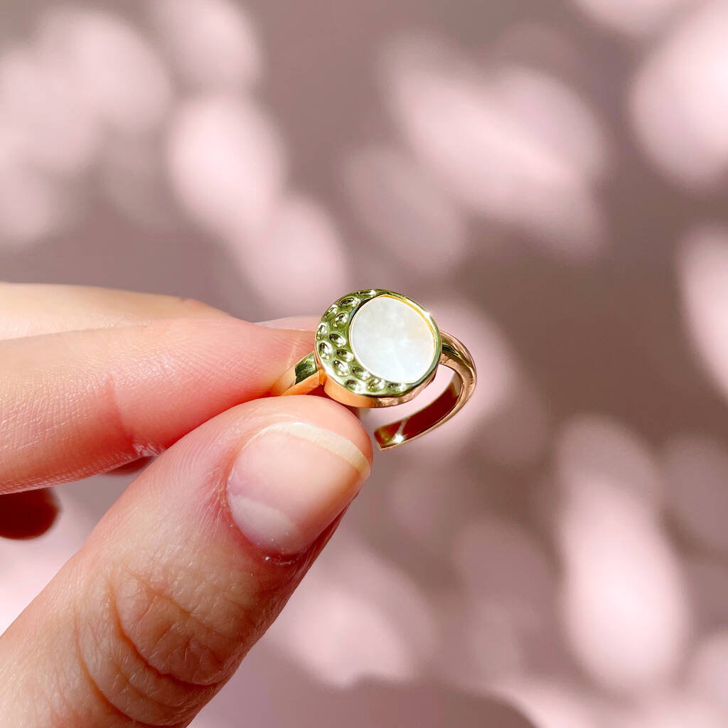 Mother of Pearl and Crescent Moon Adjustable ring