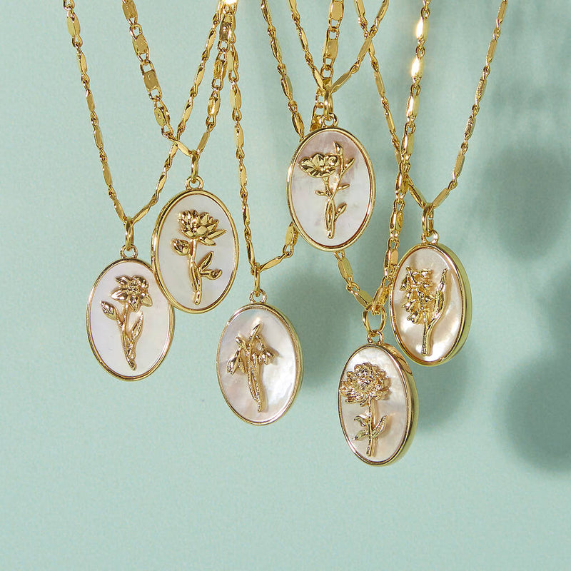 Mother Of Pearl Birth Flower Necklace