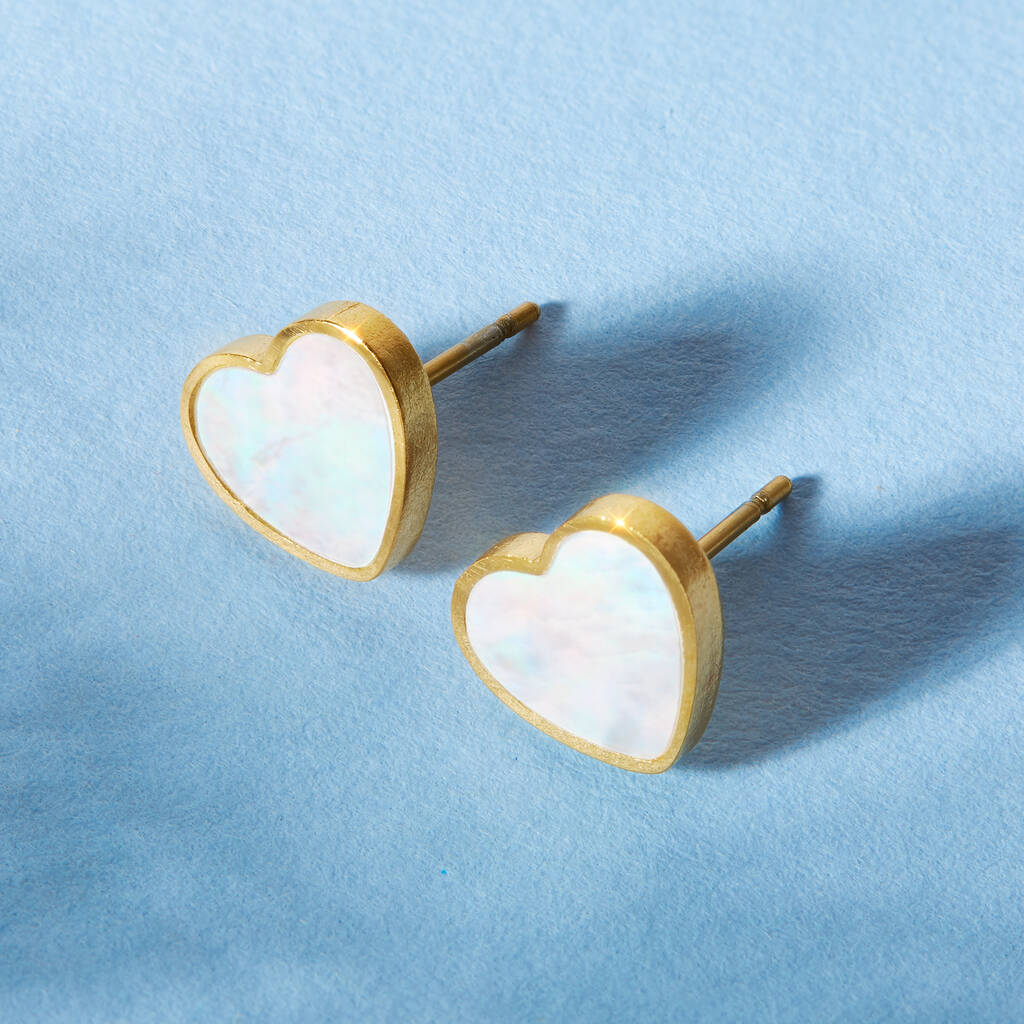 Mother of Pearl gold plated Heart earring studs