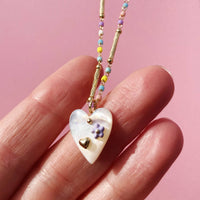 Mother Of Pearl Heart And Bright Beaded Chain Necklace