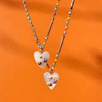 Mother Of Pearl Heart And Bright Beaded Chain Necklace