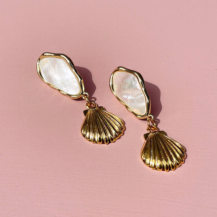 Mother Of Pearl Seashell Charm Earrings