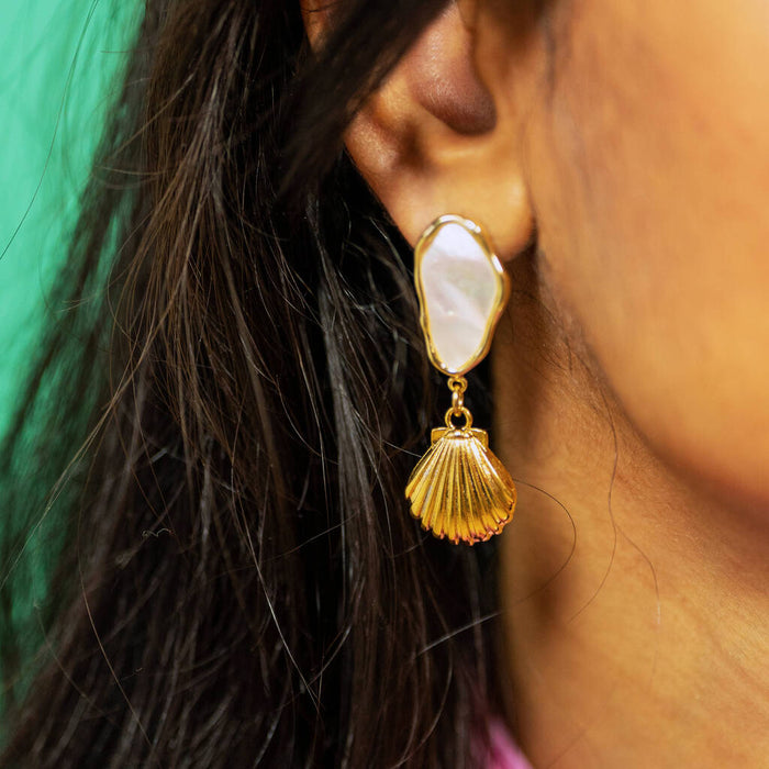 Mother Of Pearl Seashell Charm Earrings