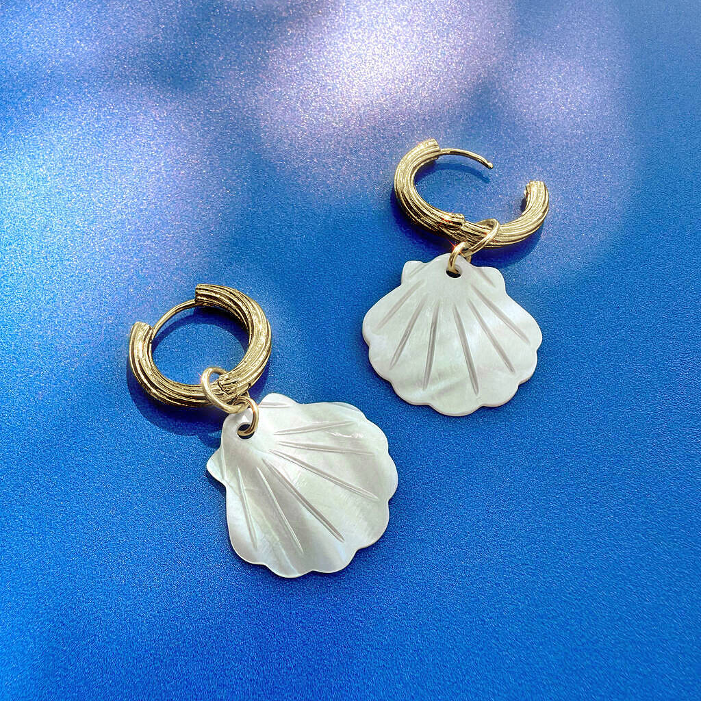 Mother Of Pearl Shell And Hoop Dangle Earrings