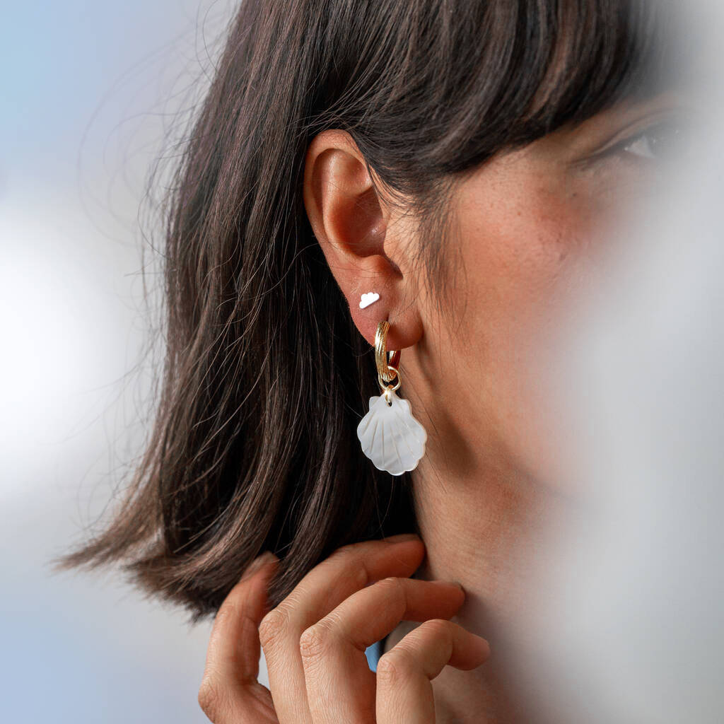 Mother Of Pearl Shell And Hoop Dangle Earrings