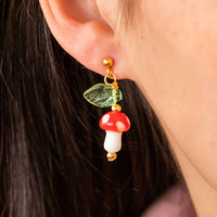 Murano Glass Mushroom And Leaf Stud Earrings