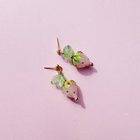 Murano Glass Strawberry And Leaf Stud Earrings