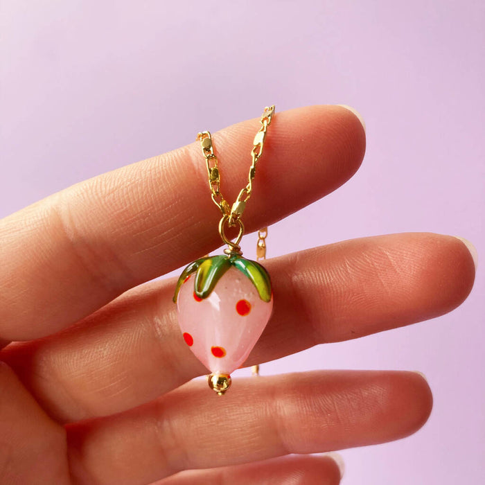 Murano Glass Strawberry Gold Plated Necklace