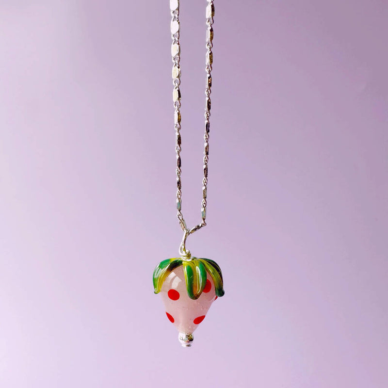 Murano Glass Strawberry Gold Plated Necklace