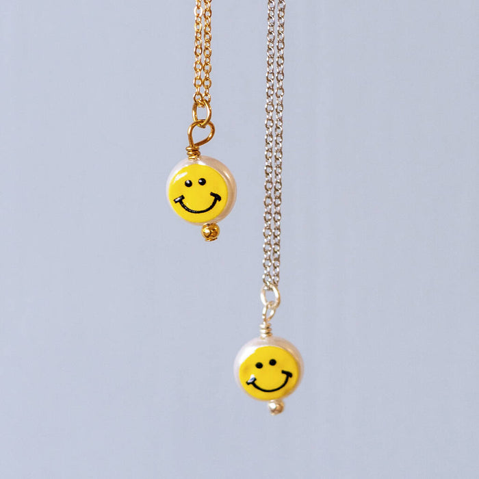 No Bad Days Pearl Smiling Face Necklace