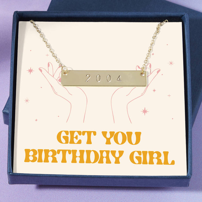 Personalised Gold Bar Birth Year Necklace