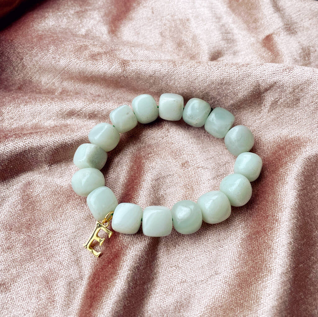 Personalised Chunky Gemstone Bracelet And Initial Charm