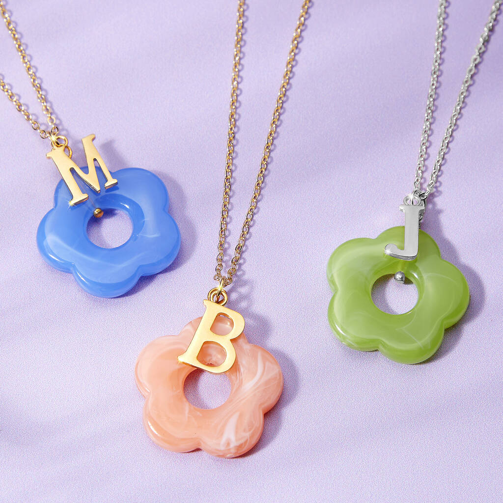 Personalised Initial And Flower Necklace