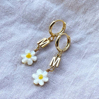 Personalised Initial And Pearl Daisy Huggie Earrings