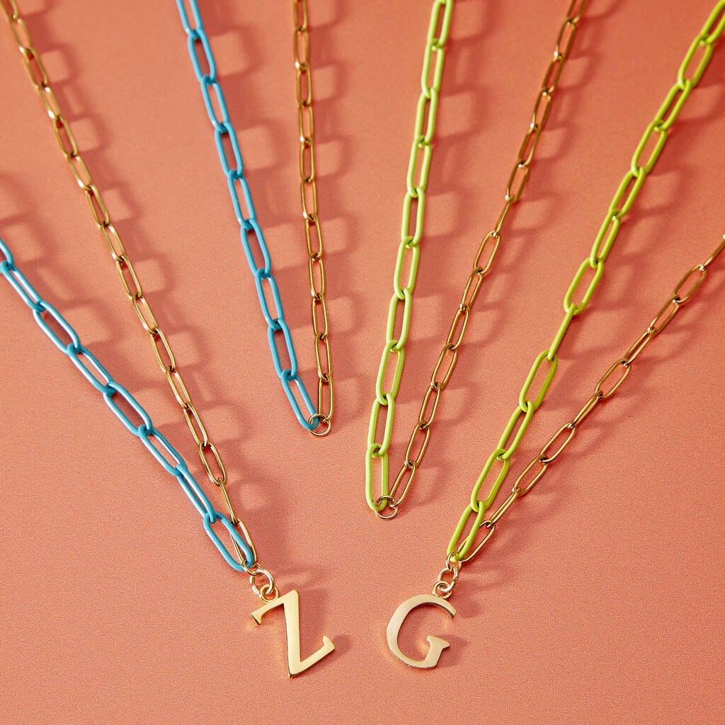 Personalised Initial Gold And Bright Paperclip Chain