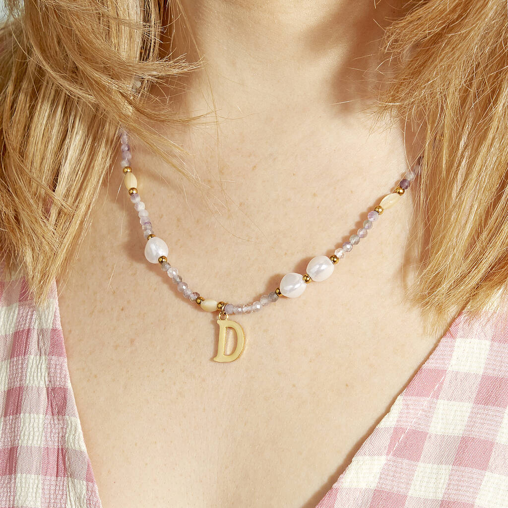 Personalised Initial Pearl and Stone Necklace