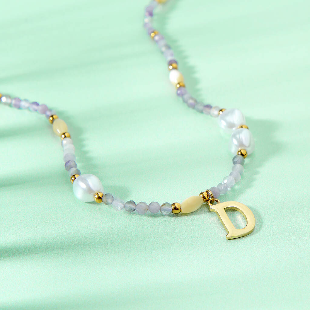 Personalised Initial Pearl and Stone Necklace