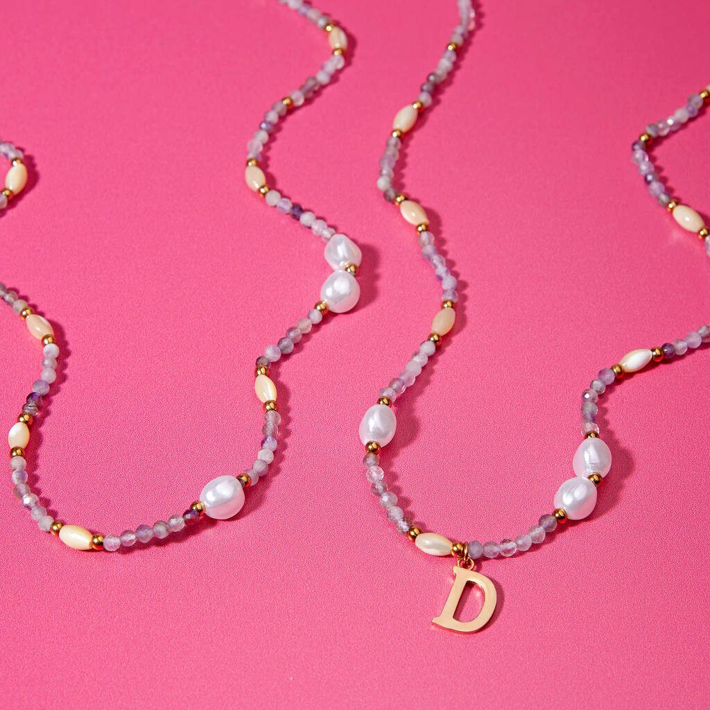 Personalised Initial Pearl and Stone Necklace