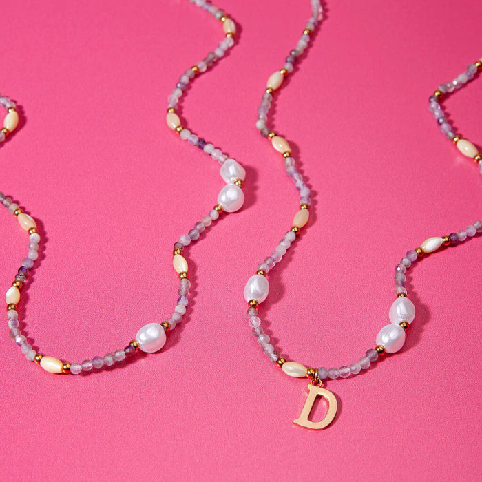 Personalised Initial Pearl and Stone Necklace