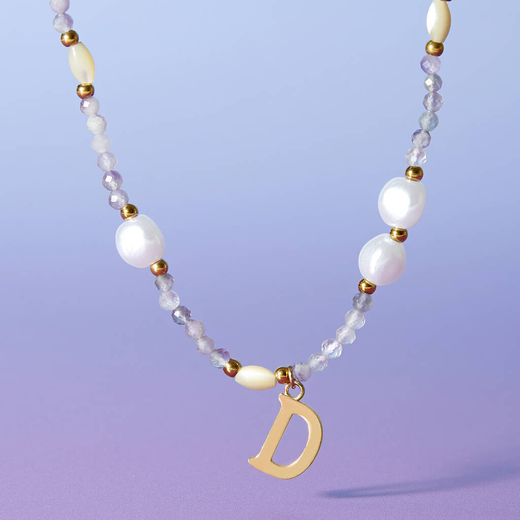 Personalised Initial Pearl and Stone Necklace