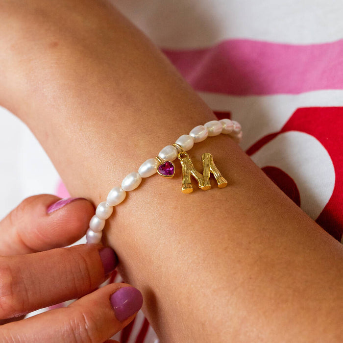 Personalised Pearl, Initial And Birthstone Bracelet