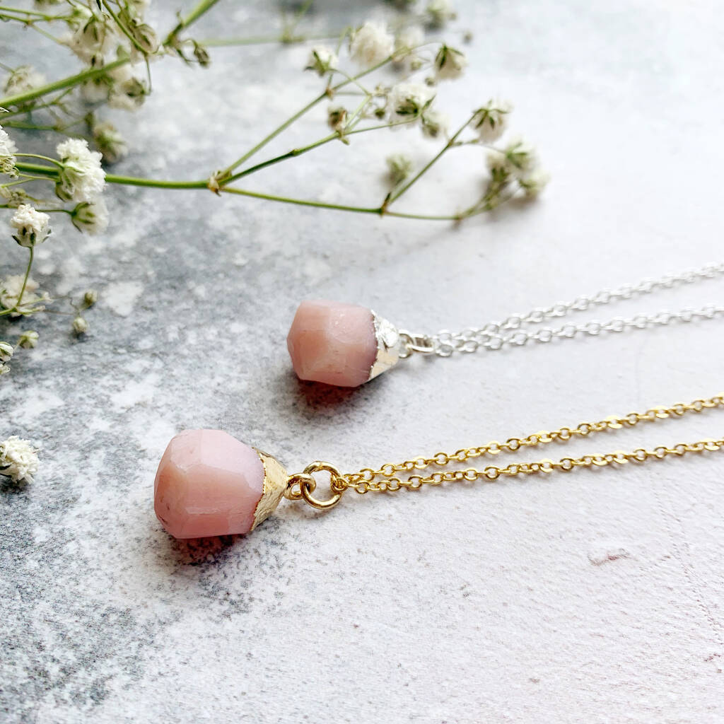 Personalised October Birthstone Pink Opal Necklace