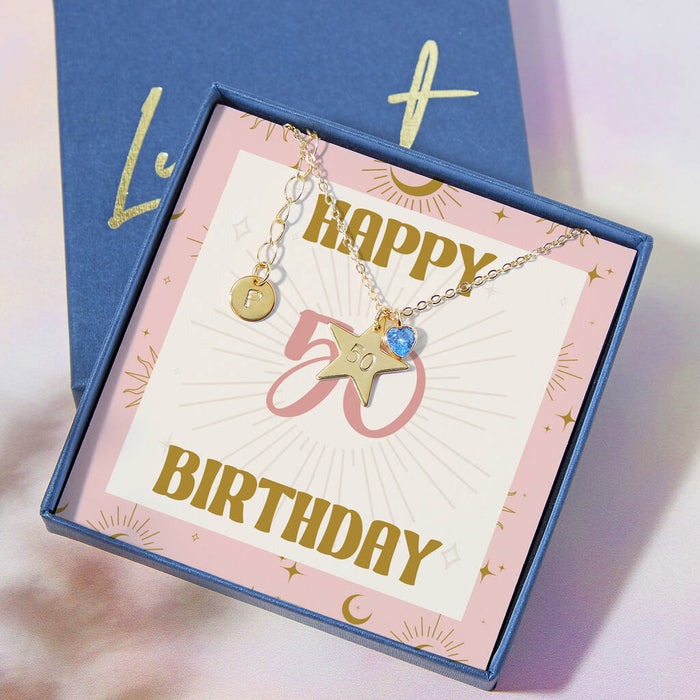 Personalised Star And Birthstone Milestone Birthday Necklace