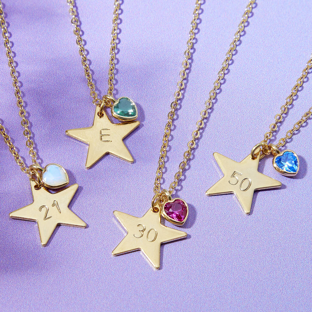 Personalised Star And Birthstone Milestone Birthday Necklace