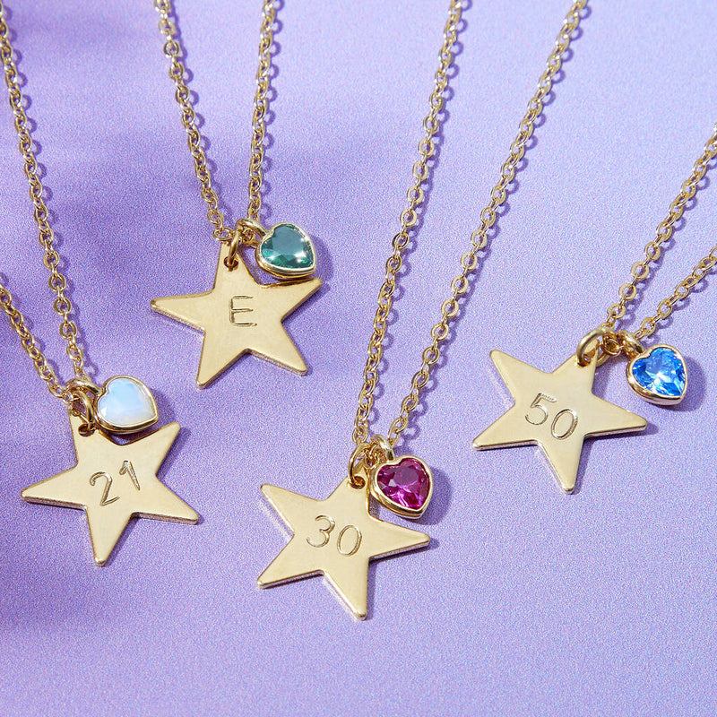 Personalised Star And Birthstone Milestone Birthday Necklace