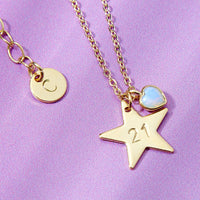 Personalised Star And Birthstone Milestone Birthday Necklace