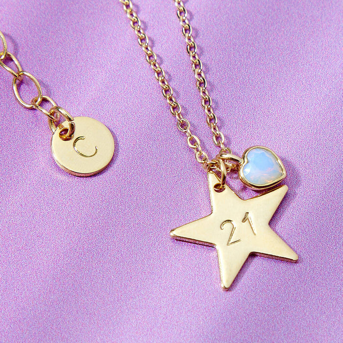 Personalised Star And Birthstone Milestone Birthday Necklace