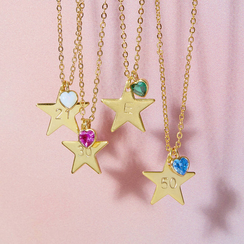 Personalised Star And Birthstone Milestone Birthday Necklace