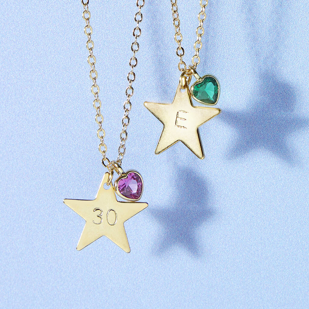 Personalised Star And Birthstone Milestone Birthday Necklace