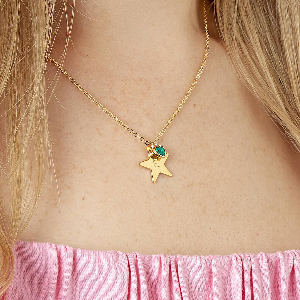 Personalised Star And Birthstone Milestone Birthday Necklace