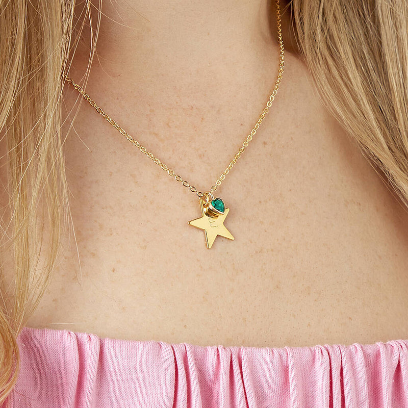 Personalised Star And Birthstone Milestone Birthday Necklace