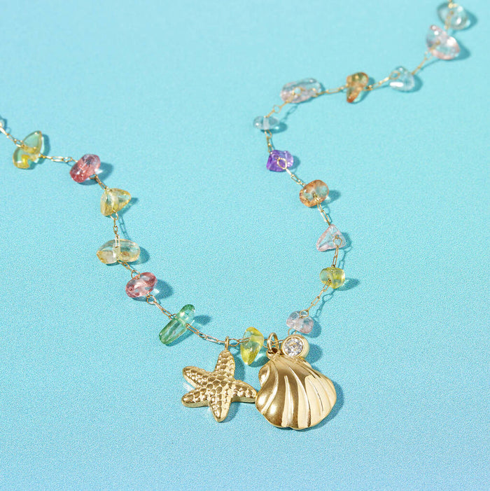 Tropic Rainbow Bead And Shell Necklace