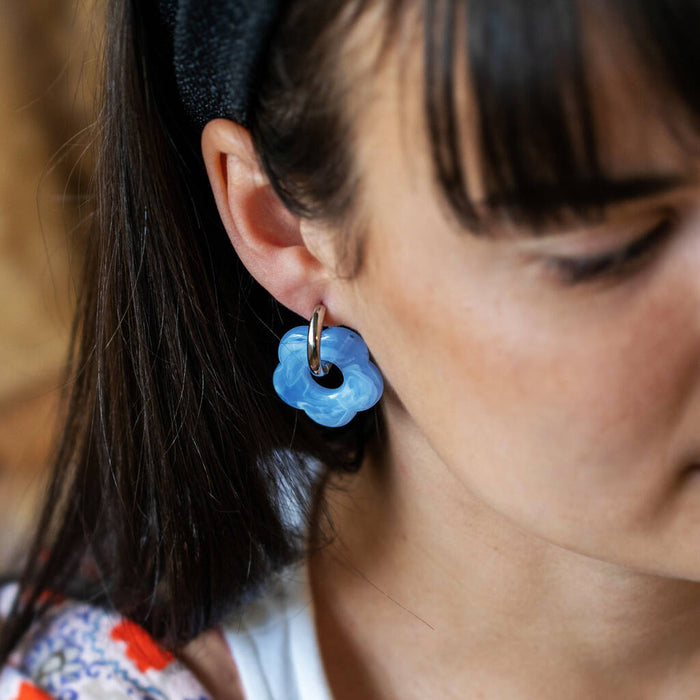 Resin Flower Huggie Hoop Earrings