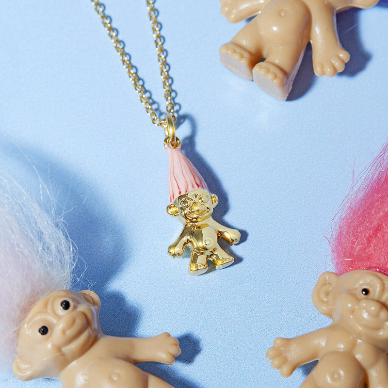 Retro Gold Plated Troll Doll Necklace