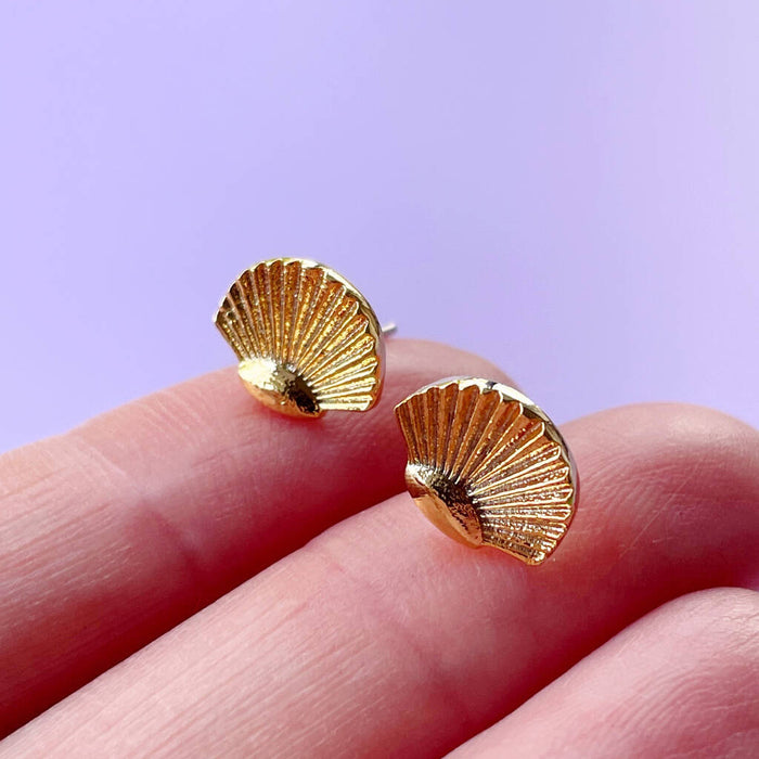 S'hello You! Gold Plated Shell Stud Earrings