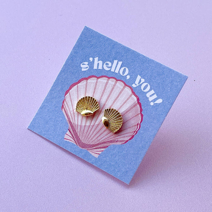 S'hello You! Gold Plated Shell Stud Earrings