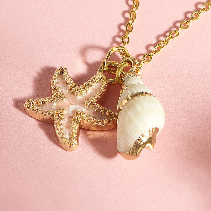 Seashell and Starfish Gold Plated Charm Necklace