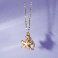 Seashell and Starfish Gold Plated Charm Necklace