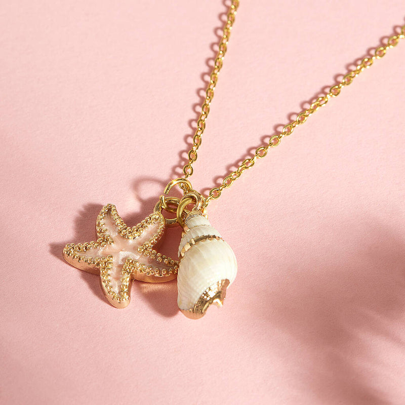 Seashell and Starfish Gold Plated Charm Necklace