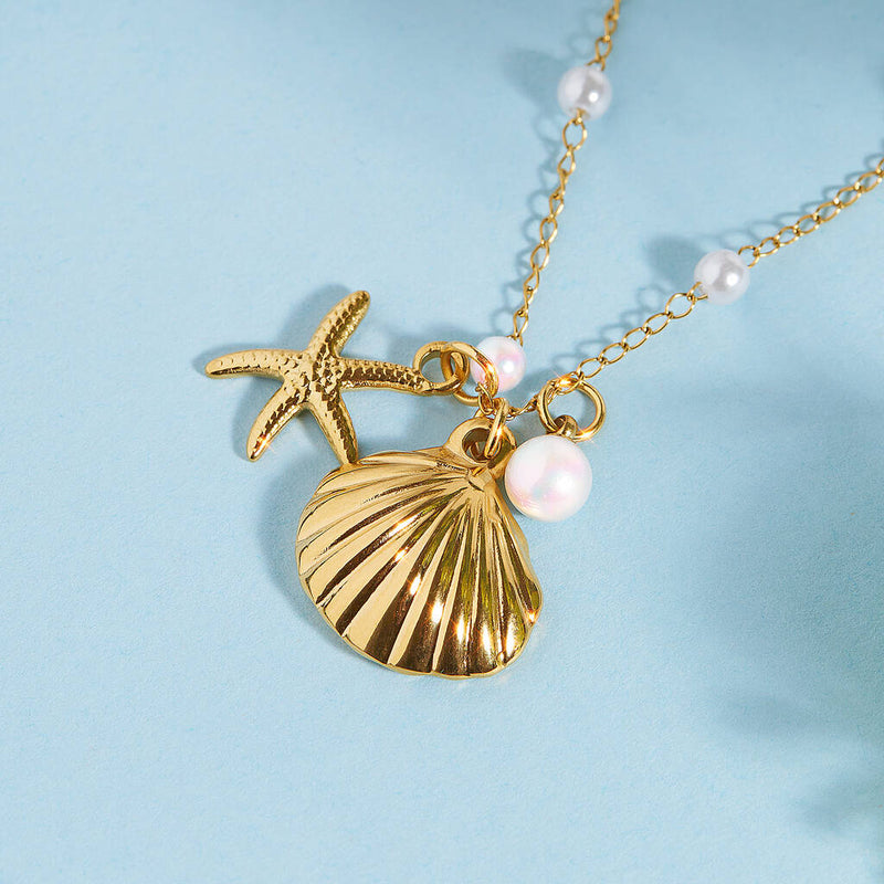 Seashell, Starfish & Pearl Charm Necklace